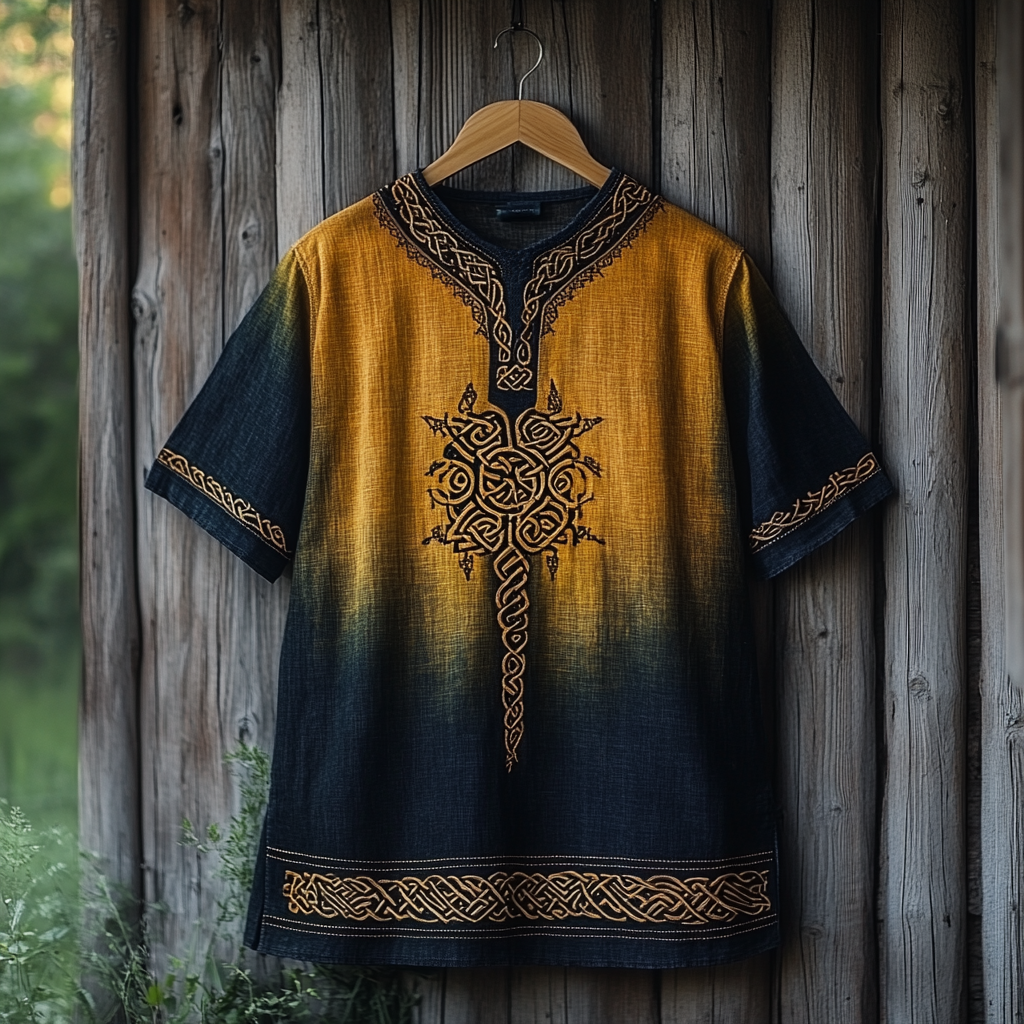 Men's Viking Celtic Knot Art Gradient Linen V-neck T Shirt artswardrobe