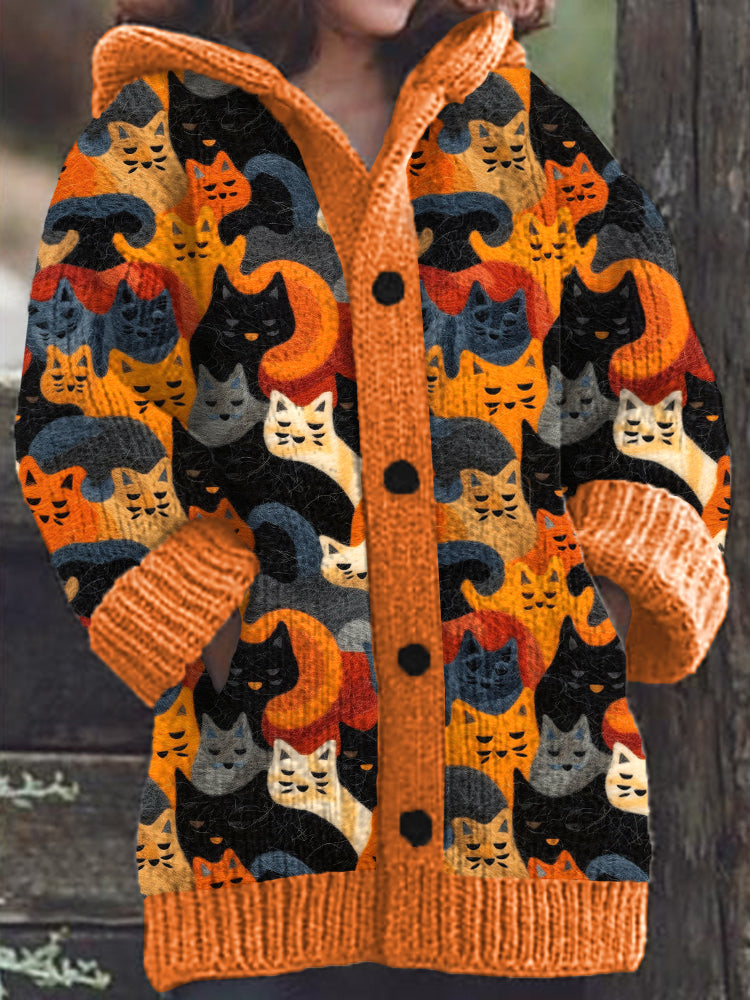 Comstylish Cute Cat Pattern Knit Hooded Cardigan
