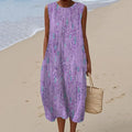 Women's Sequin Art Print Crew Neck Tank Midi Dress