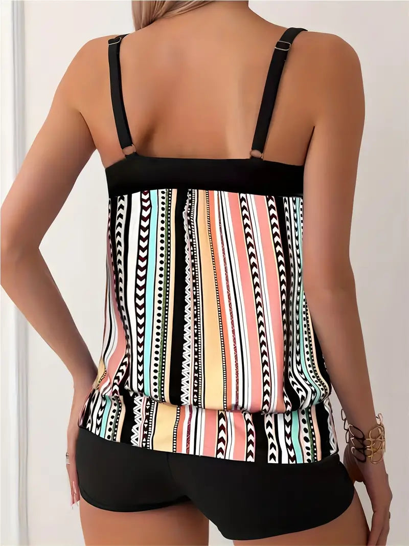 KS | Striped tankini with print