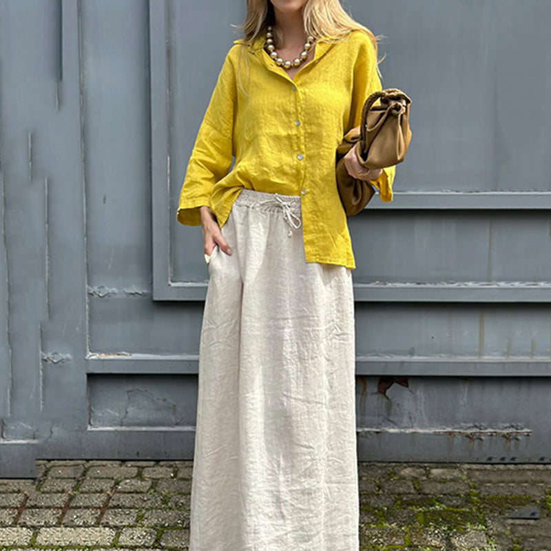 Women's Fashion Solid Color Cotton And Linen Two-piece Set artswardrobe
