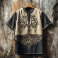 Men's Viking Tree Of Life Tribal Celtic Color Contrast Art Linen Shirt artswardrobe