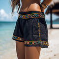 Women's Retro Vacation Ethnic Art Print Cotton And Linen Shorts artswardrobe