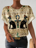 Egyptian Cats And Ankh Cross Vintage Cozy T Shirt