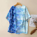 Women's Vintage Ocean Art Print Casual Linen Crew Neck Shirt artswardrobe