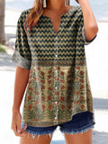 Women's Vintage Bohemian Floral Art Print Casual Cotton And Linen Shir