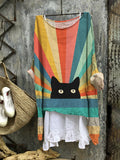 Rainbow Cat Print Linen Flowy Blend Tunic elevenforest