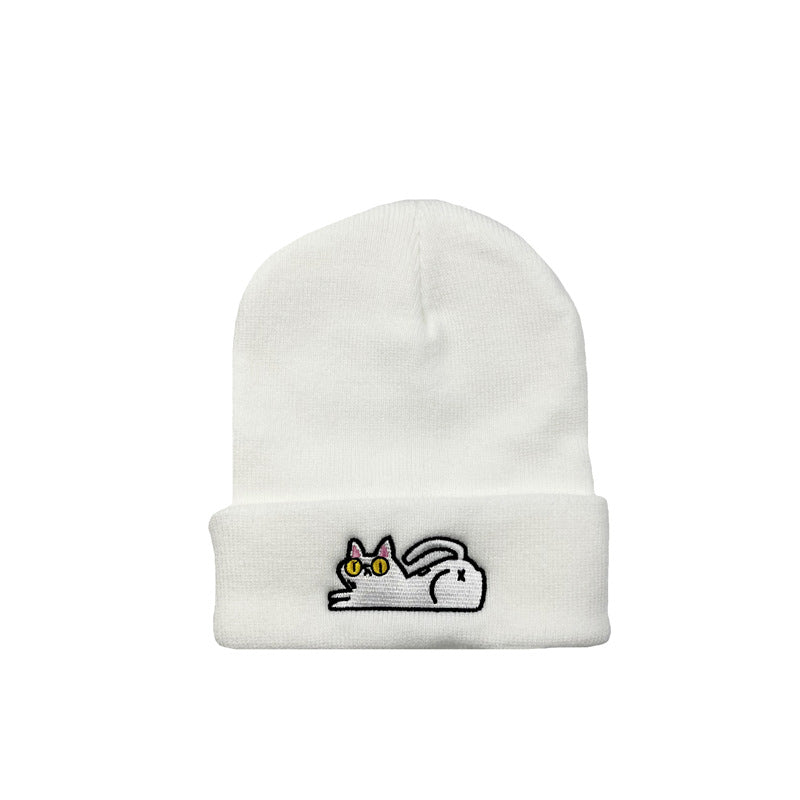 Cute Lazy Cat Embroidered Warm Knitted Hat elevenforest
