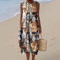 Women's Dog Art Print Crew Neck Tank Midi Dress artswardrobe