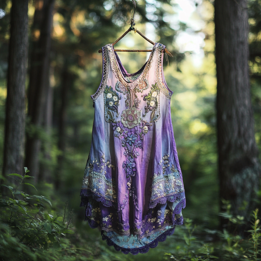 Boho Lavender Gradient Lace Art Linen Sleeveless Tank Top artswardrobe