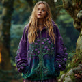 Women's  Tree Of Life Floral Gradient Art Comfort Warm Zip Hoodie artswardrobe