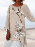 Comstylish Classy Flowers Fiber Art Linen Blend Flowy Tunic