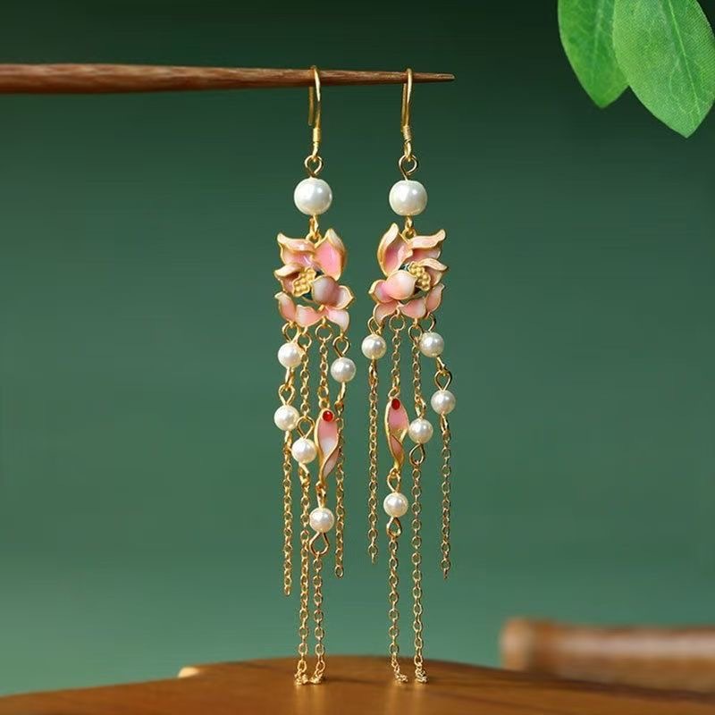 Comstylish Vintage Alloy Pearl Rose Earrings