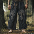 Vintage Life Of Tree Embroidery Art Linen Loose Wide-leg Pants artswardrobe