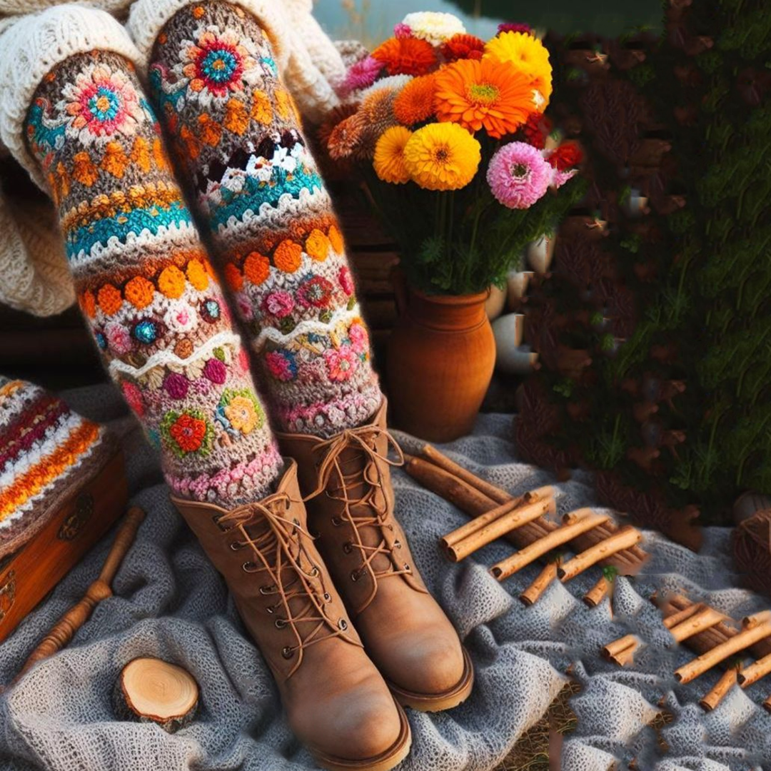 Vintage Floral Cozy Knit Leggings artswardrobe