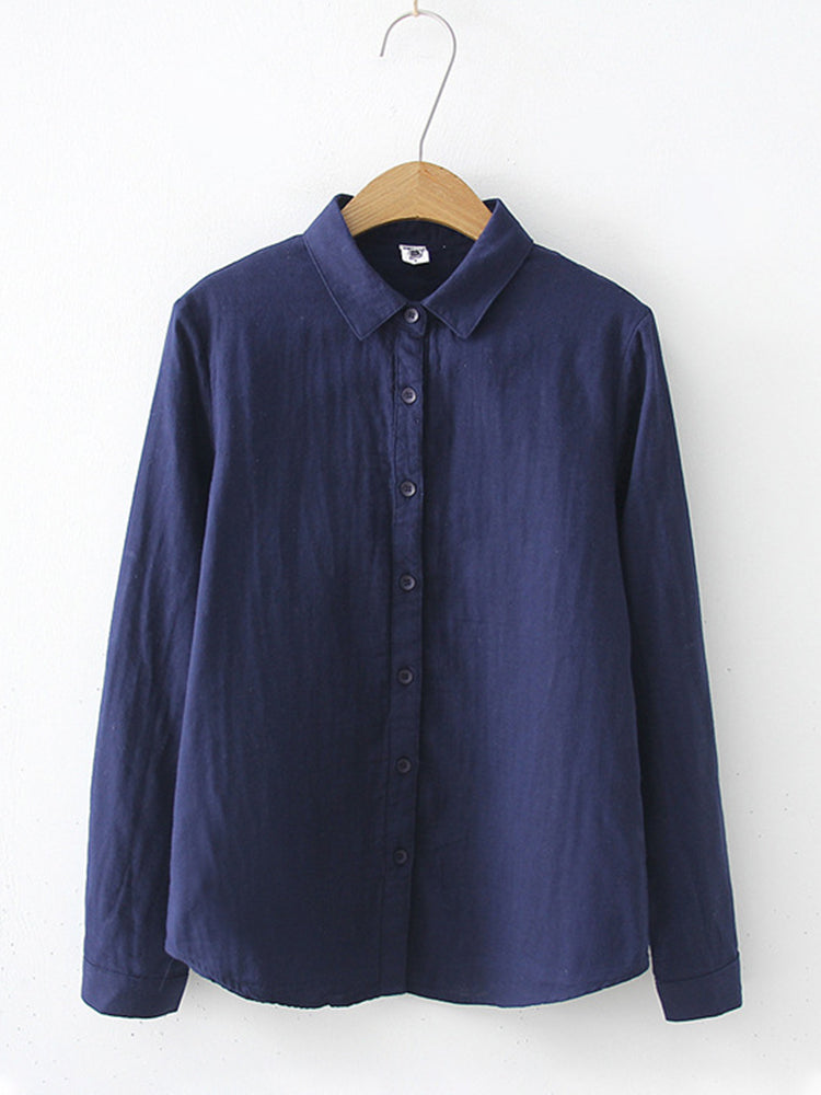 Women's Simple Solid Color Linen Blend Classic Shirt artswardrobe