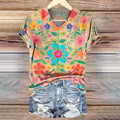 Women's Bohemian Floral Art Print V-neck Casual T-Shirt
