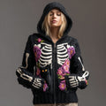 Comstylish Women's Vintage Skull And Black Cat Art Knit Hoodie