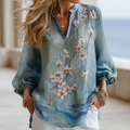 Vintage Gradient Marble Texture And Cherry Blossoms Pattern Art Linen Shirts