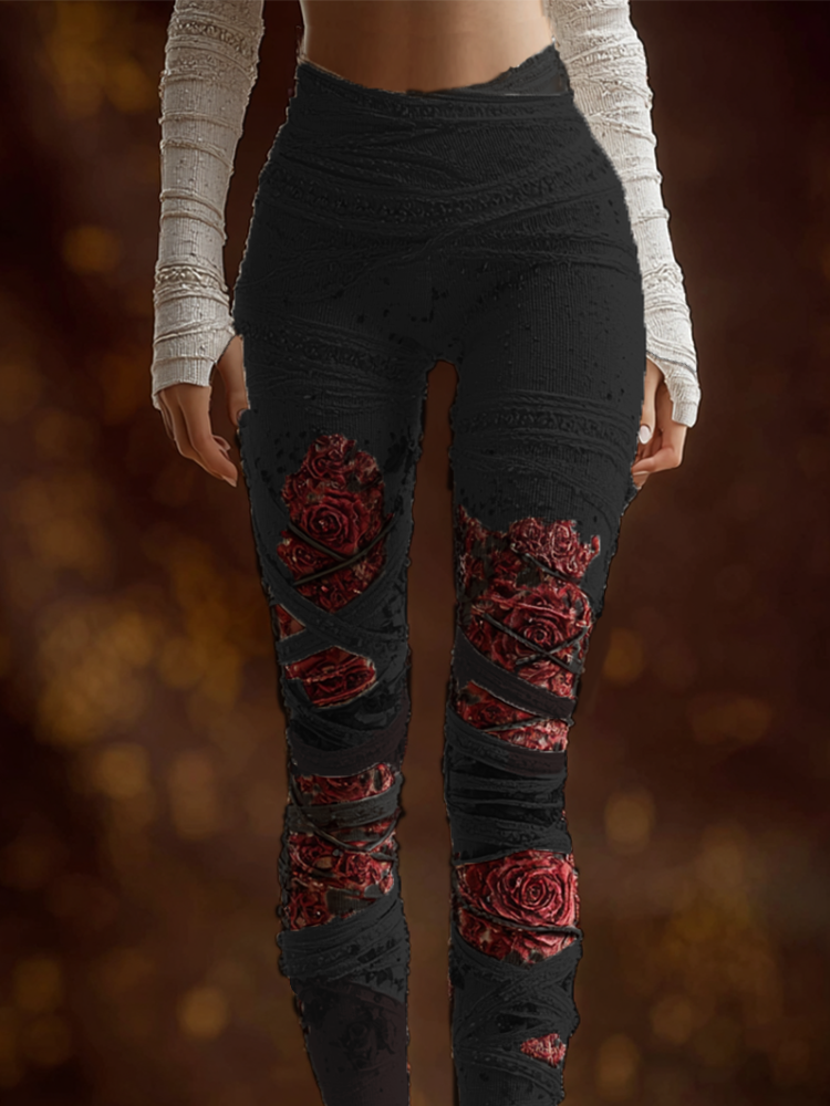 Comstylish Halloween-themed Line Art Women's Knitted Tight-fitting Leggings.