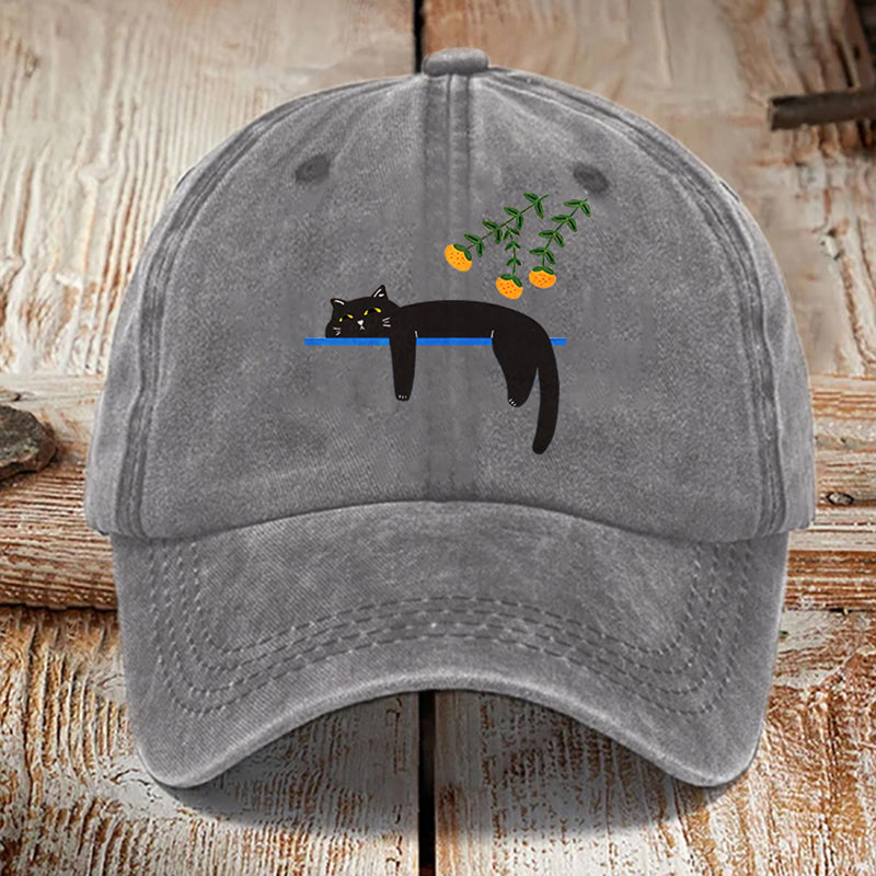 Comstylish Abstract Creative Lazy Black Cat Washed Sun Hat