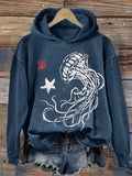 Comstylish Jellyfish & Starfish Japanese Lino Art Cozy Hoodie