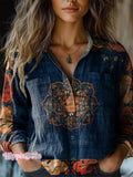Women's Retro Ethnic Totem Pattern Print Casual Long Sleeve Comfortabl