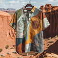 Men's Retro Color Block Patchwork Short-sleeved Linen Shirt artswardrobe