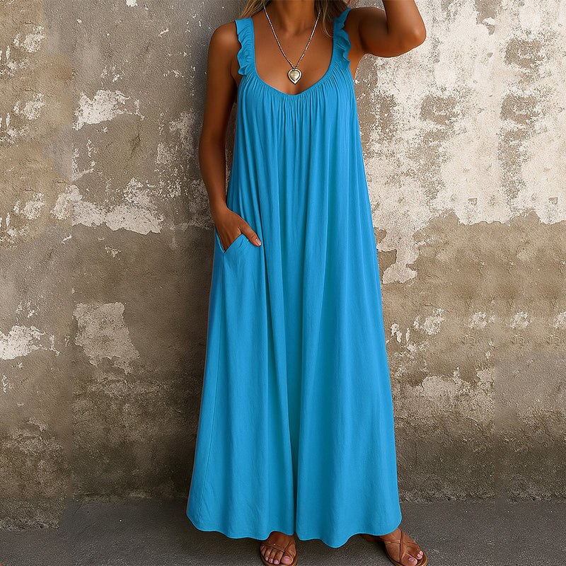 Casual U Neck Ruffle Cami Maxi Dress artswardrobe