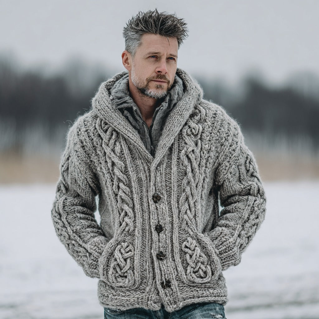 Men's Vintage Viking Celtic Knot Knitted Warm Button Sweater Cardigan artswardrobe