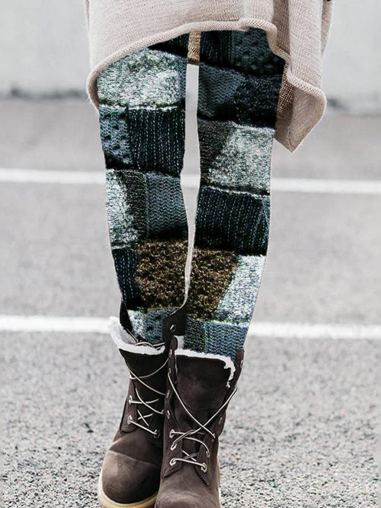 Vintage Frayed Patchwork Cozy Knit Leggings artswardrobe