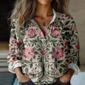 Comstylish Women's Swedish Floral Art Printed Casual Cotton Linen Shirt