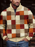 Men's Retro Colorblock Patchwork Cozy Zip Cardigan artswardrobe