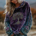 Comstylish Women's Vintage Viking Tree Of Life And Kel's Knot Rose Pattern Plush Hoodie