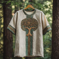 Men's Viking Tribal Tree Of Life With Celtic Art Linen T-shirt artswardrobe