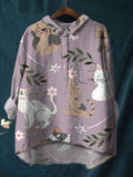 Cartoon Cute Kitten Leaves Printed Cotton And Linen Shirt