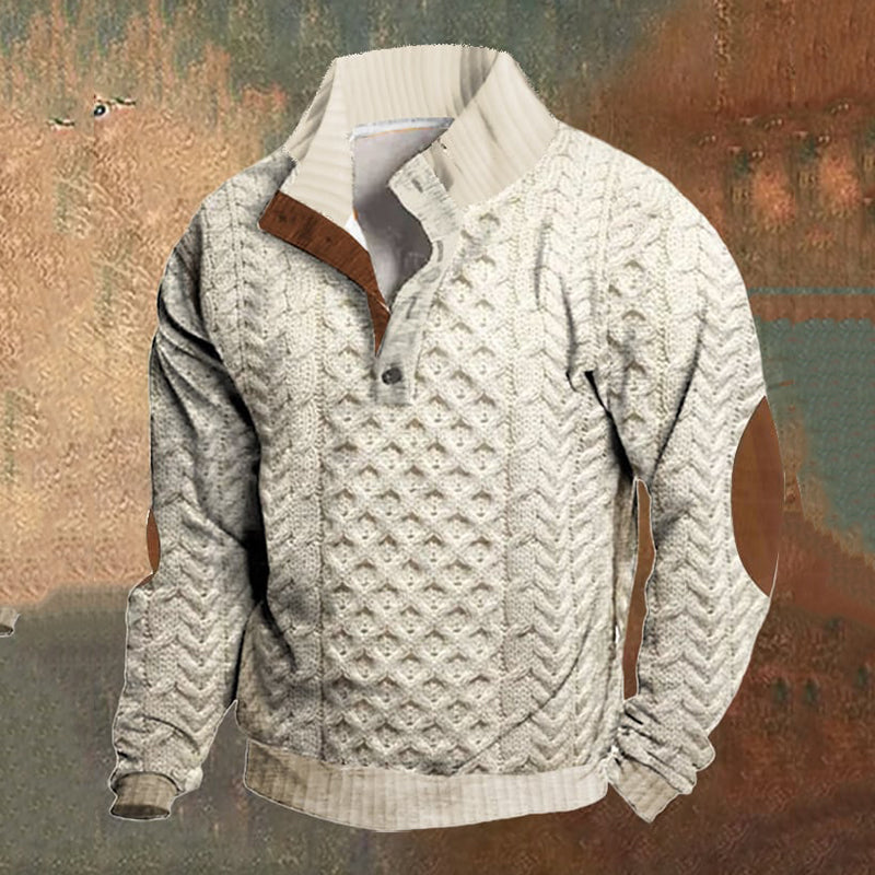 Men's Vintage Country Western Henley Stand Collar Casual Sweatshirt elevenforest