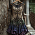 Women's Vintage  Viking Tree Of Life Color Gradient Linen Dress artswardrobe