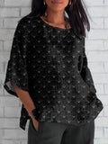 Comstylish Japanese Sashiko Uchiwa Art Linen Blend Cozy Tunic