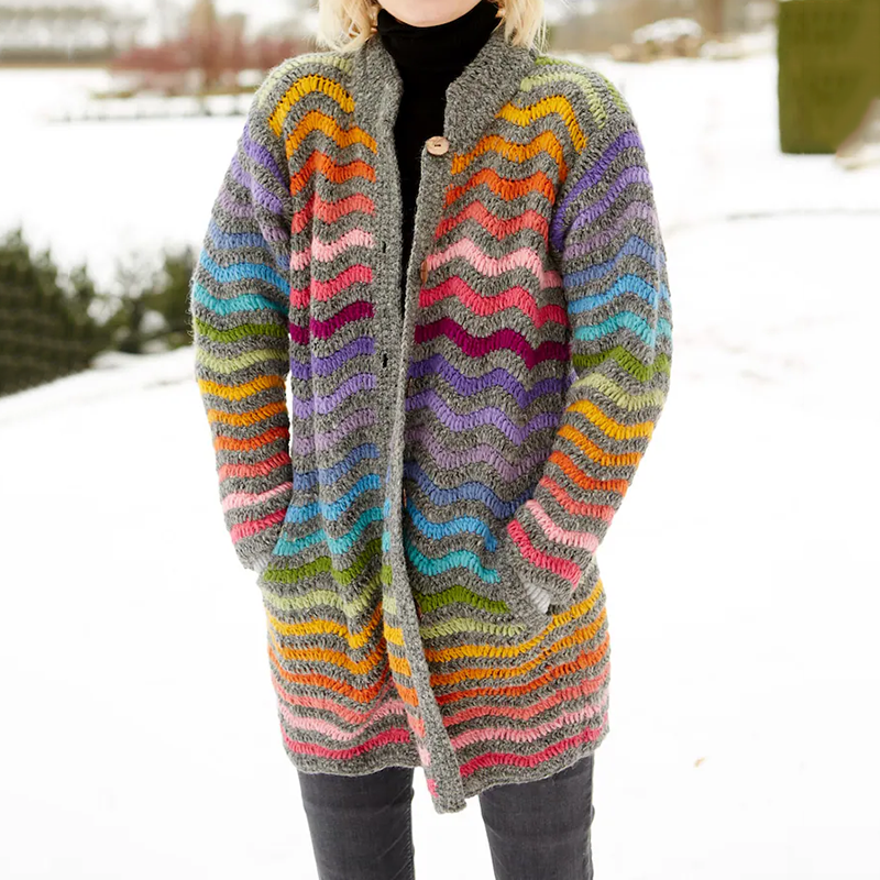Vintage Rainbow Bright Colours Jacquard Sweater Cozy Knit Lapel Cardigan artswardrobe