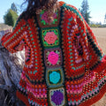 Comstylish Women's Vintage Colorful Floral Patchwork Art Cozy Knit Sweater Cardigan