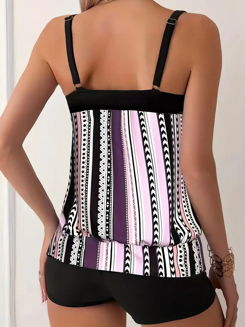 KS | Striped tankini with print