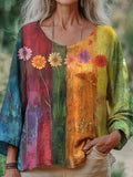 Bohemian Vintage Floral Print Women's Linen Shirt artswardrobe