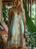 Boho Lace Floral Art Women's Linen Vest Dress artswardrobe