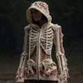 Comstylish Women's Halloween Anatomy Art Colorblock Knit Zipper Cardigan Sweater