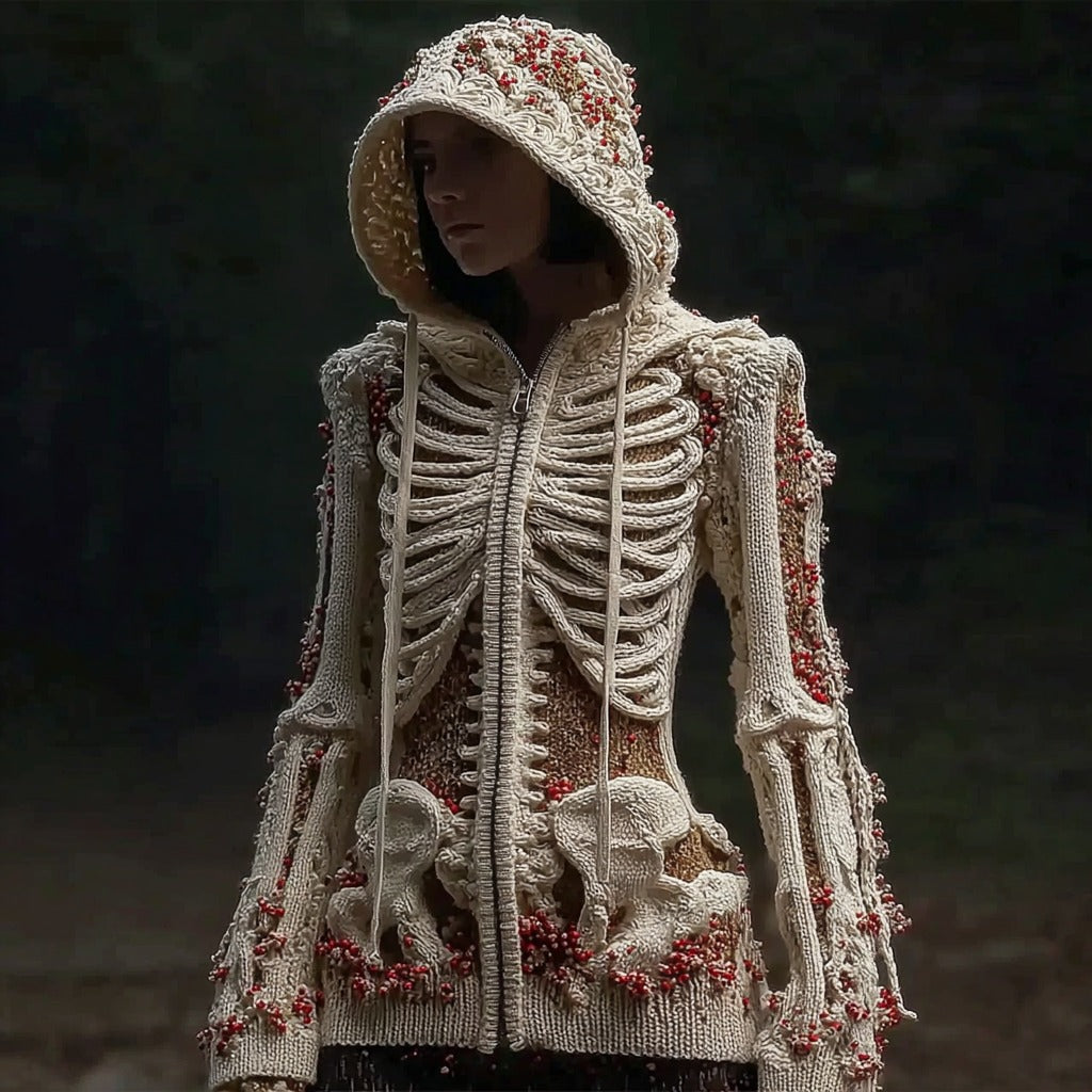 Comstylish Women's Halloween Anatomy Art Colorblock Knit Zipper Cardigan Sweater