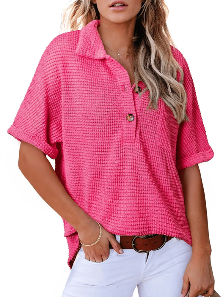 Comstylish Women's Waffle Knit Short Sleeve Tunic Henley Shirts