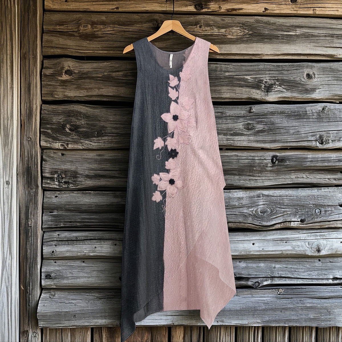 Women's Retro Floral Patchwork Irregular Design Sleeveless Dress artswardrobe