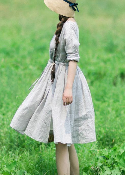 100% Gray Clothes O Neck Drawstring Traveling Dresses