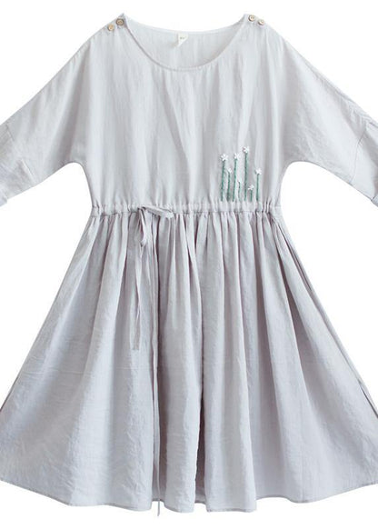 100% Gray Clothes O Neck Drawstring Traveling Dresses